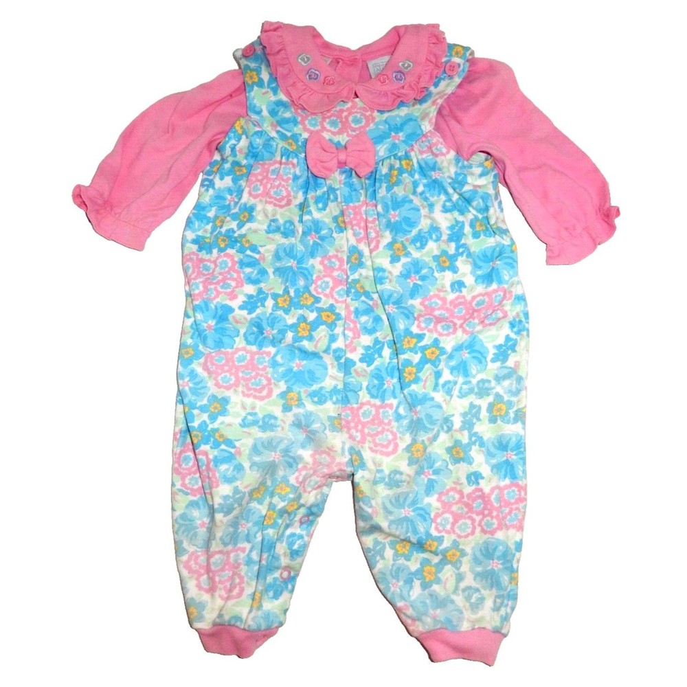 Vintage Infant Girl's 12 Month Bubble Romper Knit Floral Print 2 Piece Set